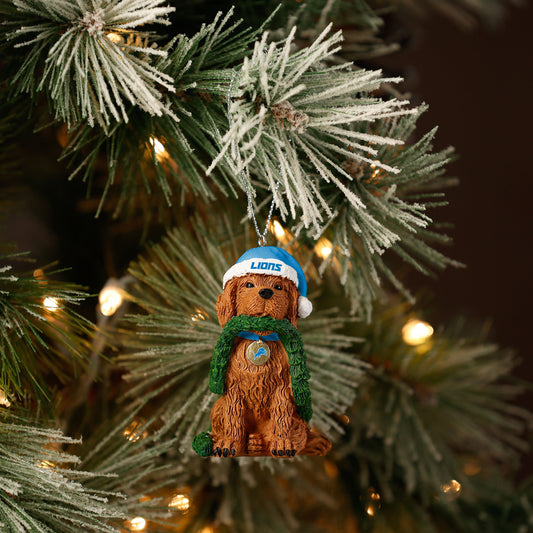 DETROIT LIONS DOG WITH GARLAND ORNAMENT