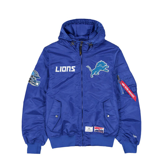 DETROIT LIONS MEN'S NEWERA X ALPHA INDUSTRIES L-2B HOODED BOMBER JACKET