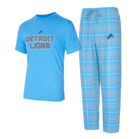 DETROIT LIONS MEN'S VECTOR T-SHIRT & FLANNEL PANT SLEEPWEAR SET - LIGHT BLUE/GRAY