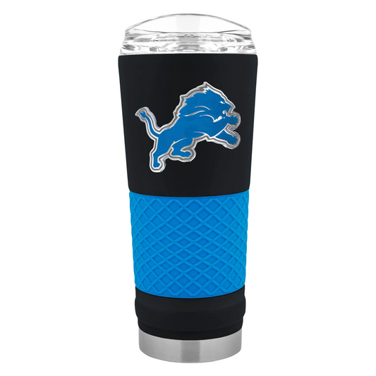 DETROIT LIONS METAL TEAM EMBLEM 24OZ DRAFT TUMBLER - BLACK/BLUE