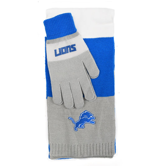 DETROIT LIONS TRI-COLOR SCARF AND GLOVE SET