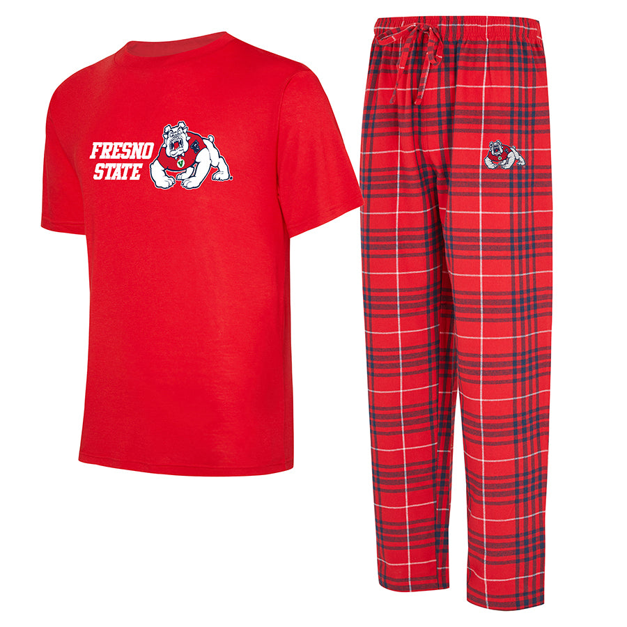 FRESNO STATE BULLDOGS MEN'S VECTOR T-SHIRT & FLANNEL PANT SLEEPWEAR SET - RED/NAVY