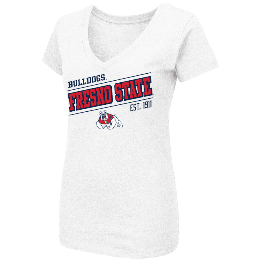 FRESNO STATE BULLDOGS WOMEN'S PLAYBOOK V-NECK T-SHIRT - 24 WHITE