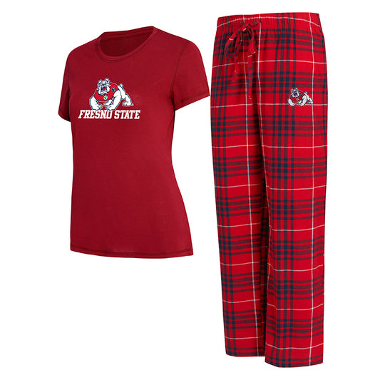 FRESNO STATE BULLDOGS WOMEN'S VECTOR T-SHIRT & FLANNEL PANT SLEEPWEAR SET - RED/NAVY