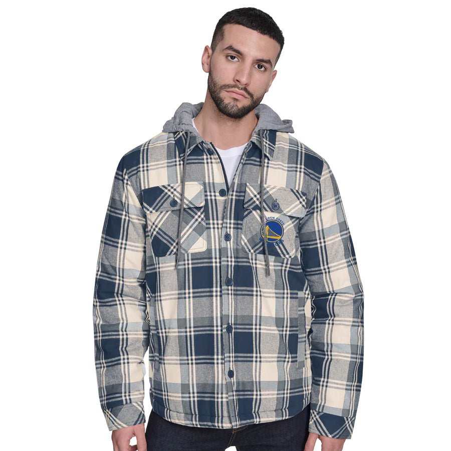 GOLDEN STATE WARRIORS MEN'S FULLBACK PLAID HOODED JACKET