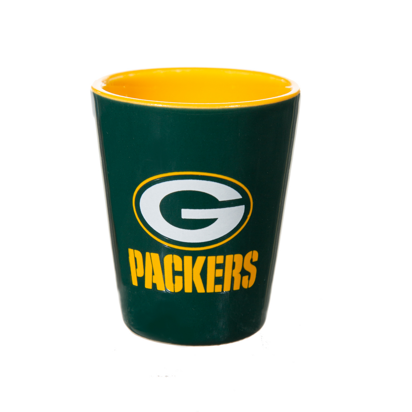 GREEN BAY PACKERS 2 OZ. TEAM SHOT GLASS - CERAMIC