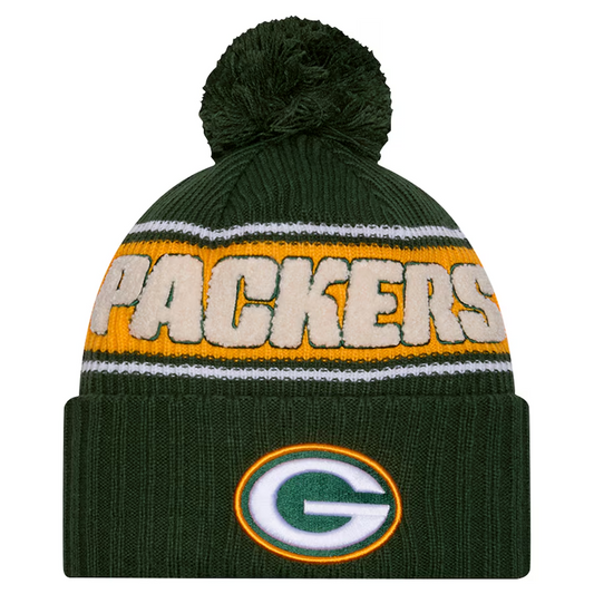 GREEN BAY PACKERS 2024 NFL SIDELINE CUFFED KNIT BEANIE WITH POM - GREEN