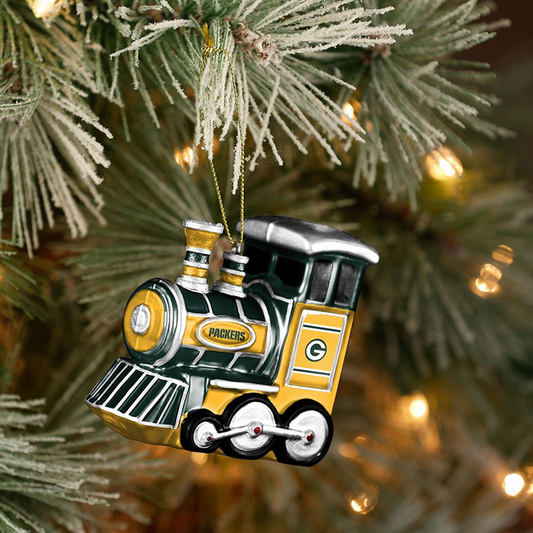 GREEN BAY PACKERS BLOWN GLASS TRAIN ORNAMENT