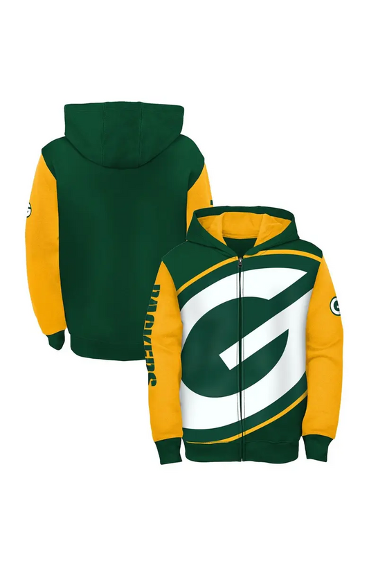 GREEN BAY PACKERS YOUTH POSTER BOARD FULL -ZIP HOODED SWEATSHIRT