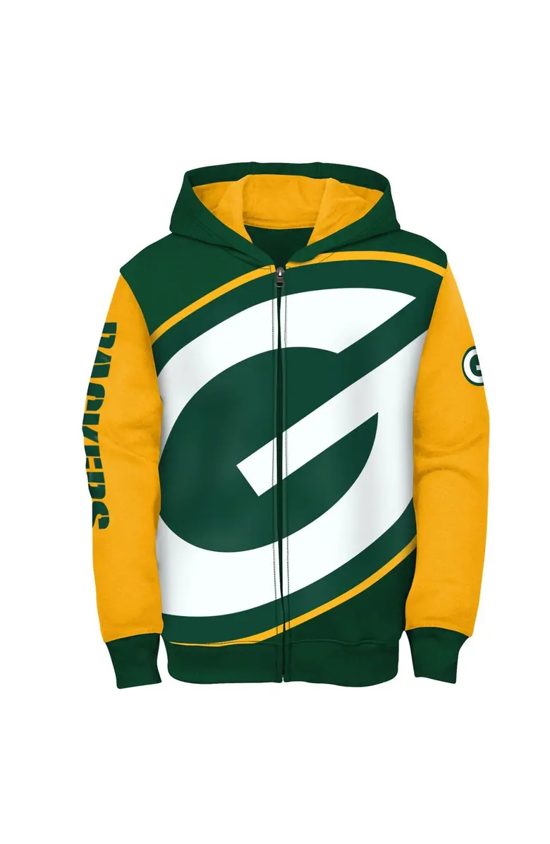 GREEN BAY PACKERS YOUTH POSTER BOARD FULL -ZIP HOODED SWEATSHIRT