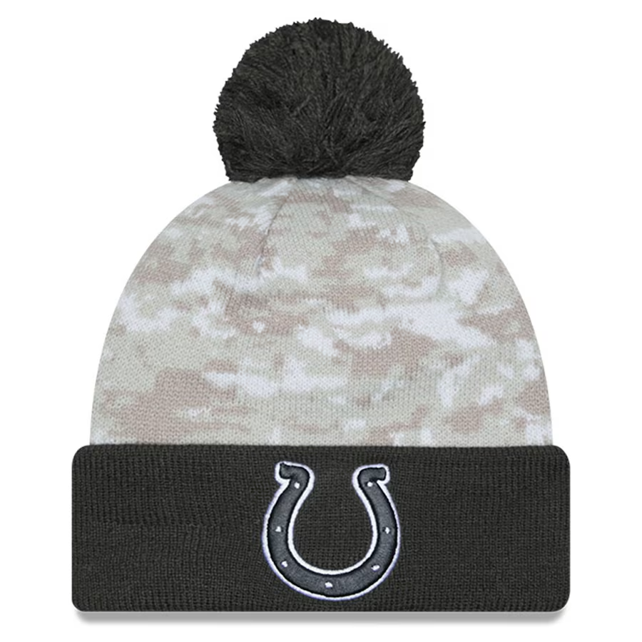 INDIANAPOLIS COLTS 2024 NFL SALUTE TO SERVICE CUFFED KNIT BEANIE WITH POM - ARTIC WHITE/GRAPHITE