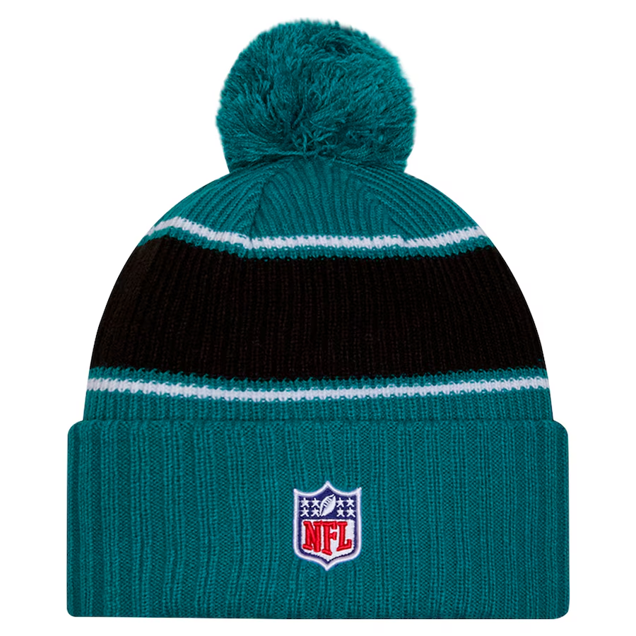 JACKSONVILLE JAGUARS 2024 NFL SIDELINE CUFFED KNIT BEANIE WITH POM - GREEN