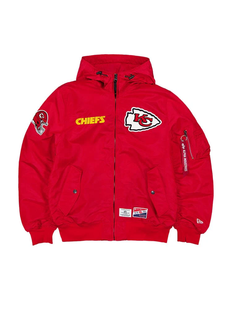 KANSAS CITY CHIEFS MEN'S NEWERA X ALPHA INDUSTRIES L-2B HOODED BOMBER JACKET - RED