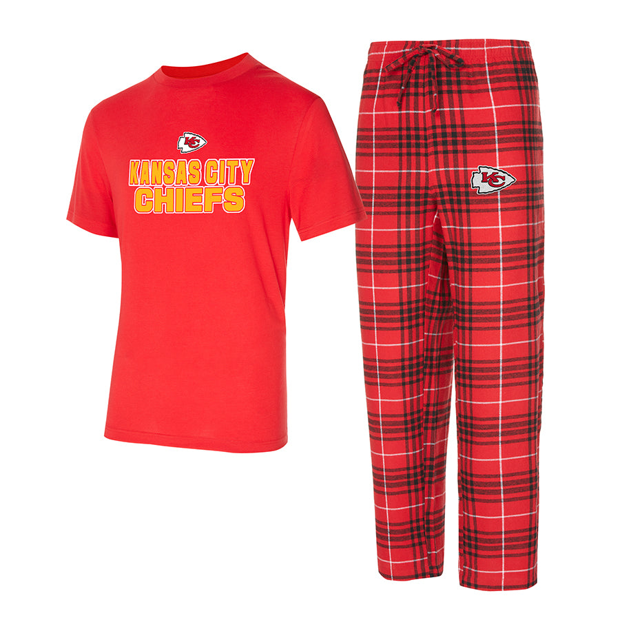 KANSAS CITY CHIEFS MEN'S VECTOR T-SHIRT & FLANNEL PANT SLEEPWEAR SET - RED/BLACK