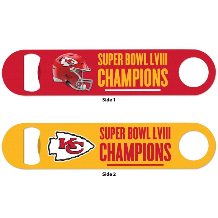 KANSAS CITY CHIEFS SUPER BOWL LVIII CHAMPIONS 2-SIDED METAL BOTTLE OPENER