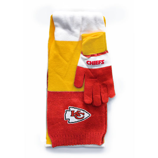 KANSAS CITY CHIEFS TRI-COLOR SCARF AND GLOVE SET