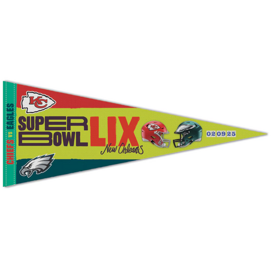 KANSAS CITY CHIEFS VS. PHILADELPHIA EAGLES SUPER BOWL LIX DUELING 12" X 30" PREMIUM PENNANT