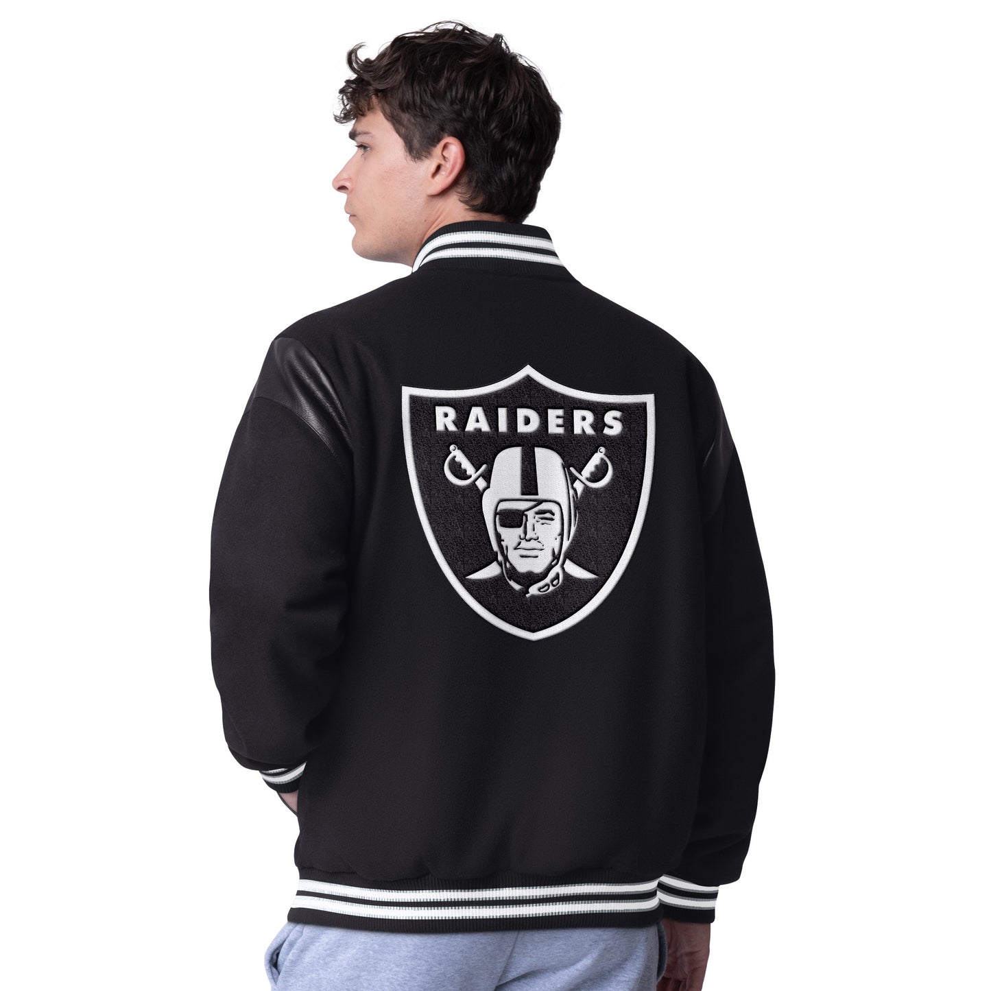 LAS VEAGS RAIDERS MEN'S CLUTCH HITTER VARSITY JACKET - BLACK