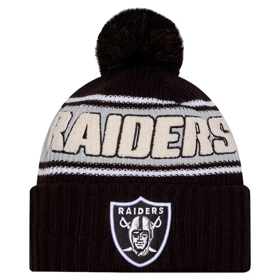 LAS VEGAS RAIDERS 2024 NFL SIDELINE CUFFED KNIT BEANIE WITH POM - BLACK