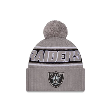 LAS VEGAS RAIDERS 2024 NFL SIDELINE CUFFED KNIT BEANIE WITH POM - GRAPHITE