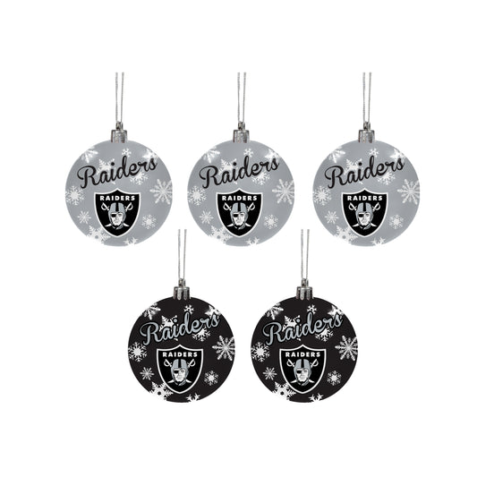 LAS VEGAS RAIDERS 5 PACK SHATTERPROOF BALL ORNAMENT SET