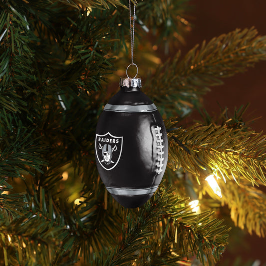 LAS VEGAS RAIDERS BLOWN GLASS FOOTBALL ORNAMENT