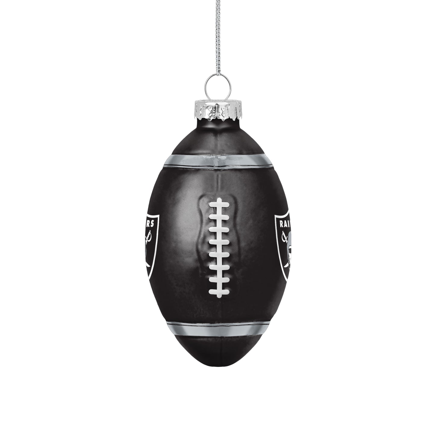 LAS VEGAS RAIDERS BLOWN GLASS FOOTBALL ORNAMENT