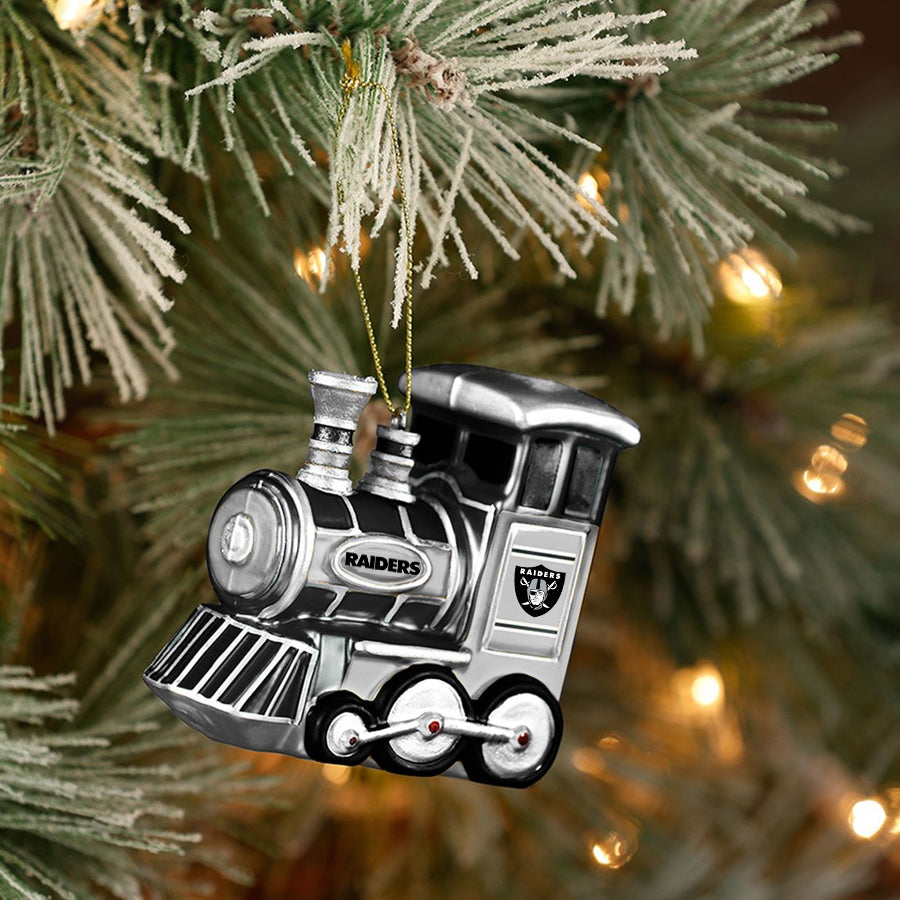 LAS VEGAS RAIDERS BLOWN GLASS TRAIN ORNAMENT