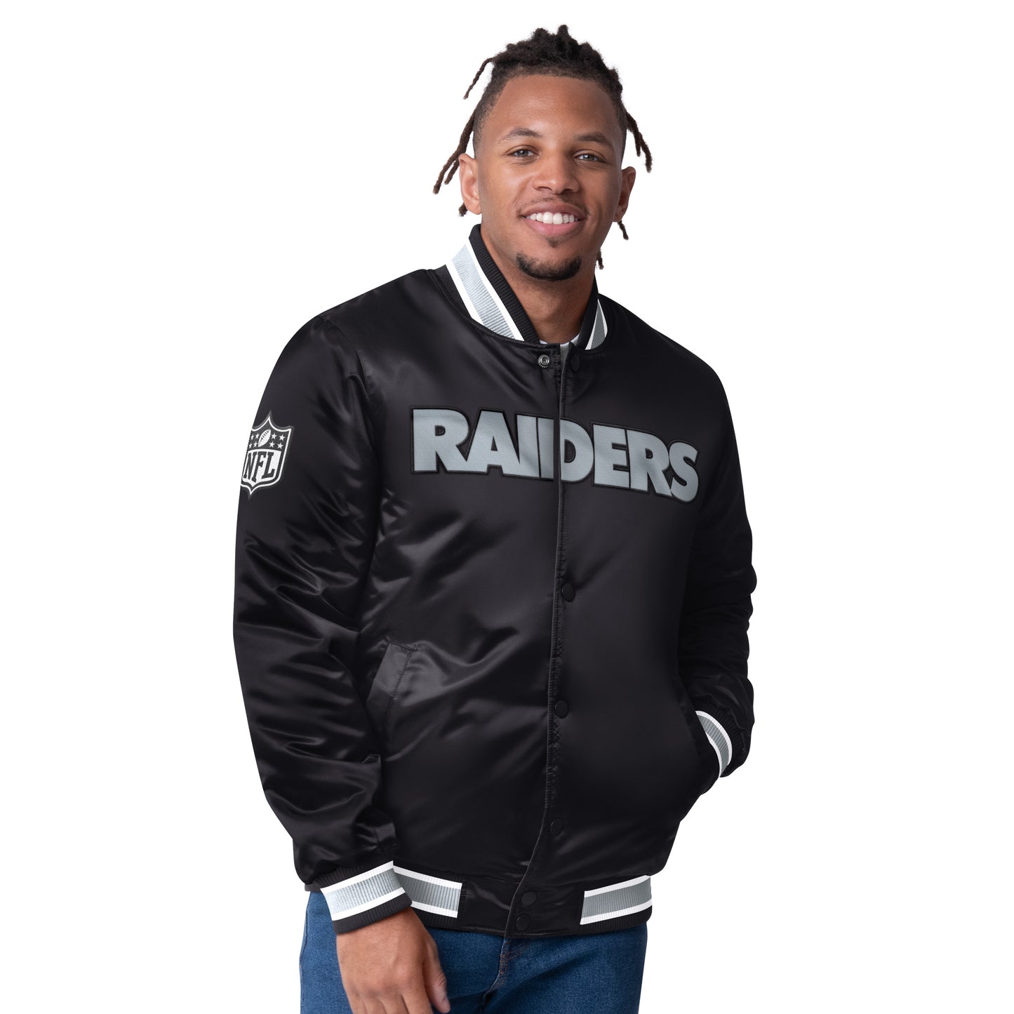 LAS VEGAS RAIDERS MEN'S STARTER CLOSER REVERSIBLE SATIN JACKET