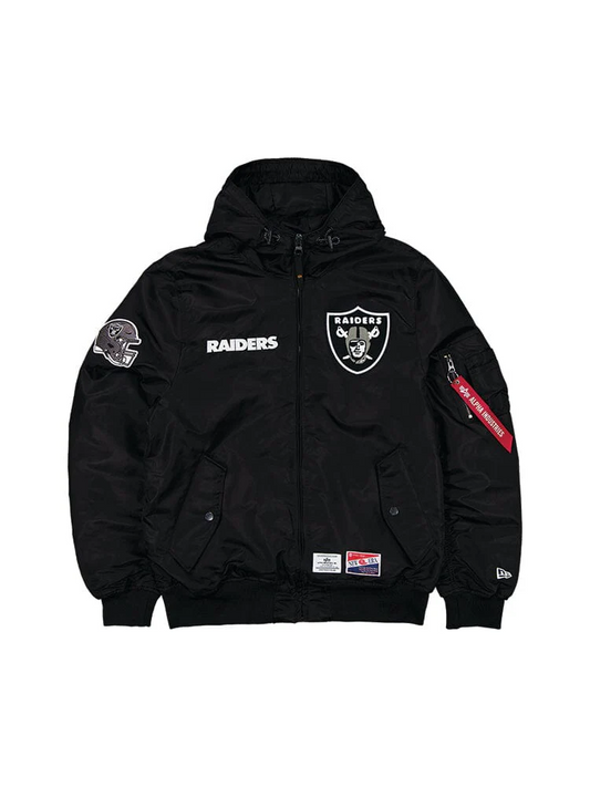 LAS VEGAS RAIDERS MEN'S NEWERA X ALPHA INDUSTRIES L-2B HOODED BOMBER JACKET - BLACK