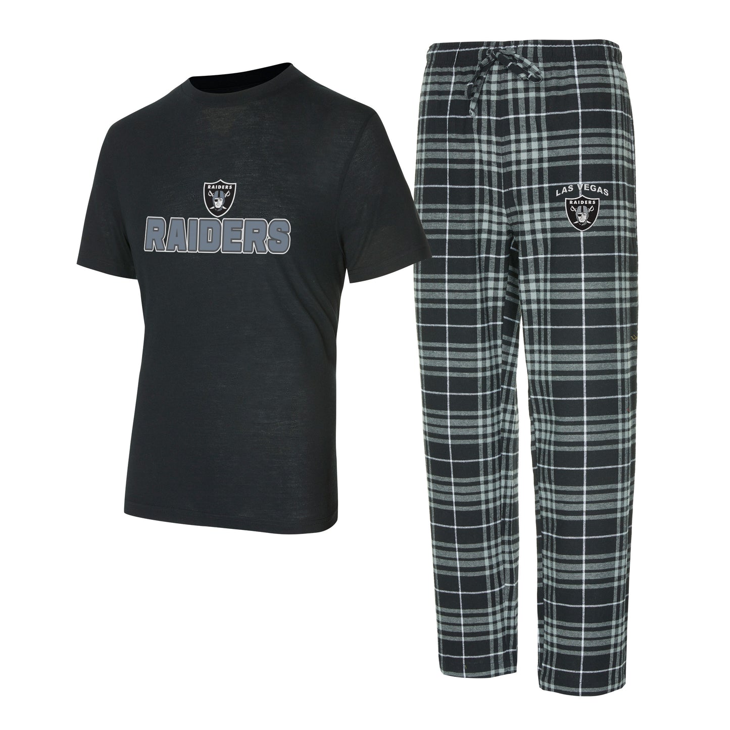 LAS VEGAS RAIDERS MEN'S VECTOR T-SHIRT & FLANNEL PANT SLEEPWEAR SET - BLACK/GRAY