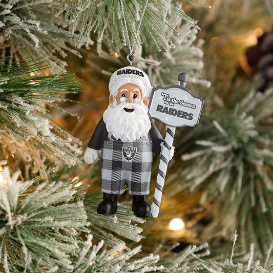 LAS VEGAS RAIDERS SANTA OVERALLS ORNAMENT