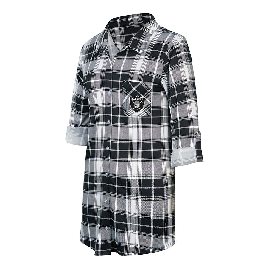 LAS VEGAS RAIDERS WOMEN'S ASHFORD PLAID KNIT BUTTON UP NIGHTSHIRT