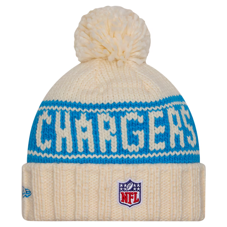 LOS ANGELES CHARGERS WOMEN'S 2024 NFL SIDELINE CUFFED KNIT BEANIE WITH POM - CREAM