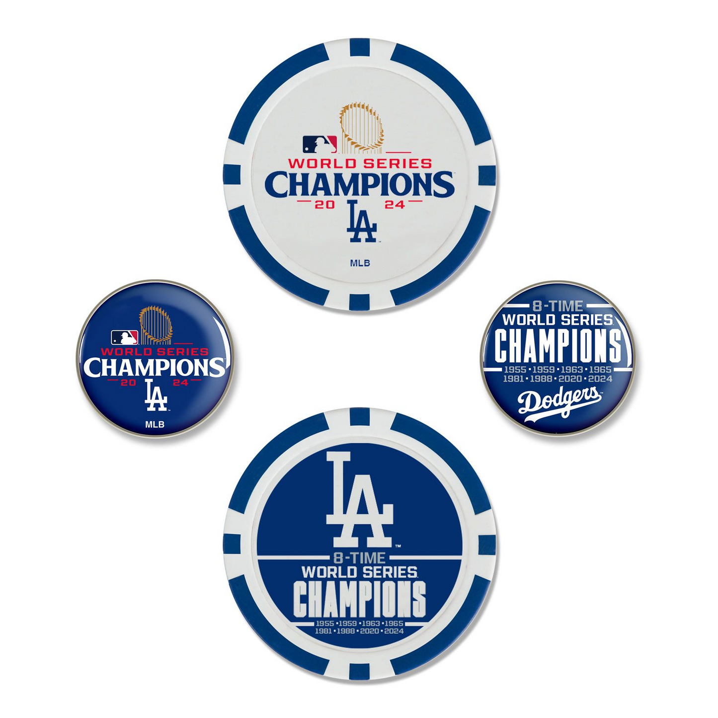 LOS ANGELES DODGERS 2024 WORLD SERIES CHAMPIONS SET OF FOUR GOLF BALL MARKERS