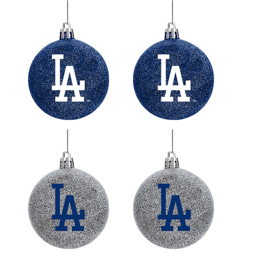 LOS ANGELES DODGERS 4 PACK GLITTER BALL ORNAMENT SET