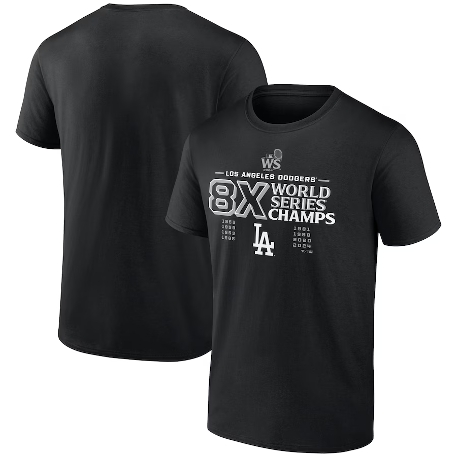 LOS ANGELES DODGERS MEN'S 2024 8X WORLD SERIES CHAMPIONS LOGO T-SHIRT - BLACK