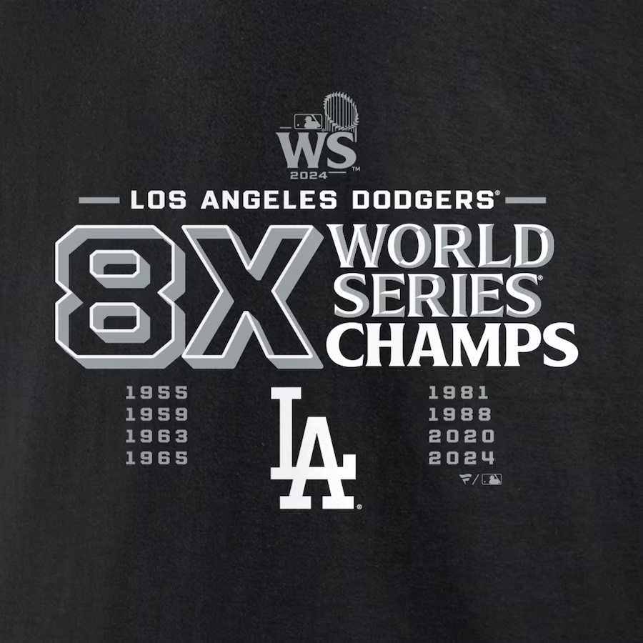 LOS ANGELES DODGERS MEN'S 2024 8X WORLD SERIES CHAMPIONS LOGO T-SHIRT - BLACK