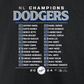 LOS ANGELES DODGERS MEN'S 2024 NATIONAL LEAGUE CHAMPIONS BLOOP SINGLE ROSTER T-SHIRT