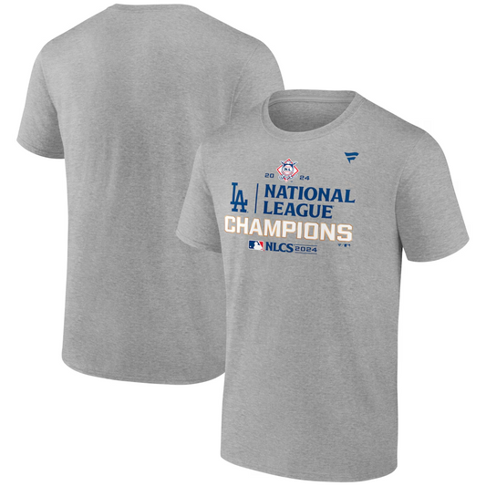 LOS ANGELES DODGERS MEN'S 2024 NATIONAL LEAGUE CHAMPIONS LOCKER ROOM T-SHIRT - GRAY