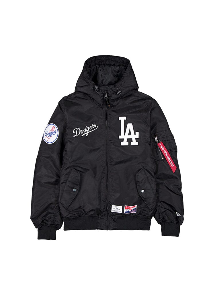 LOS ANGELES DODGERS MEN'S NEWERA X ALPHA INDUSTRIES L-2B HOODED BOMBER JACKET - BLACK