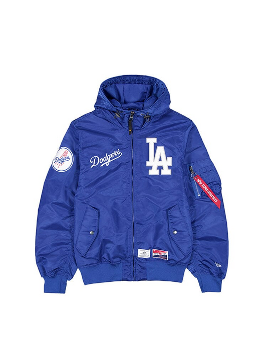 LOS ANGELES DODGERS MEN'S NEWERA X ALPHA INDUSTRIES L-2B HOODED BOMBER JACKET - BLUE