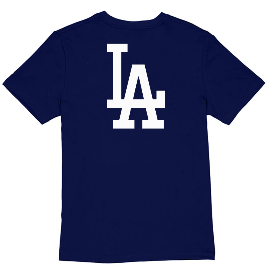 LOS ANGELES DODGERS MEN'S SCRIPT LOGO BACK T-SHIRT- BLUE