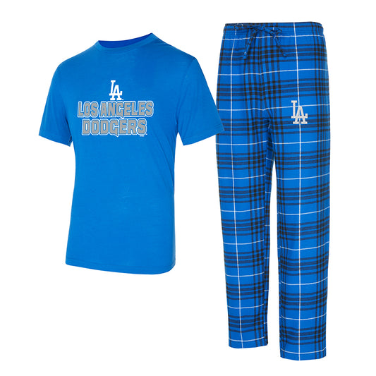 LOS ANGELES DODGERS MEN'S VECTOR T-SHIRT & FLANNEL PANT SLEEPWEAR SET - ROYAL/BLACK