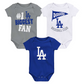 LOS ANGELES DODGERS NEWBORN 3-PIECE FAN PENNANT CREEPER SET