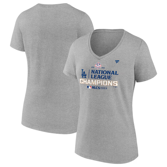 LOS ANGELES DODGERS WOMEN'S 2024 NATIONAL LEAGUE CHAMPIONS LOCKER ROOM T-SHIRT - GRAY