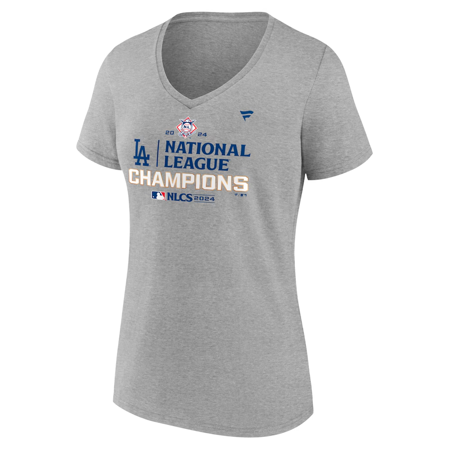 LOS ANGELES DODGERS WOMEN'S 2024 NATIONAL LEAGUE CHAMPIONS LOCKER ROOM T-SHIRT - GRAY