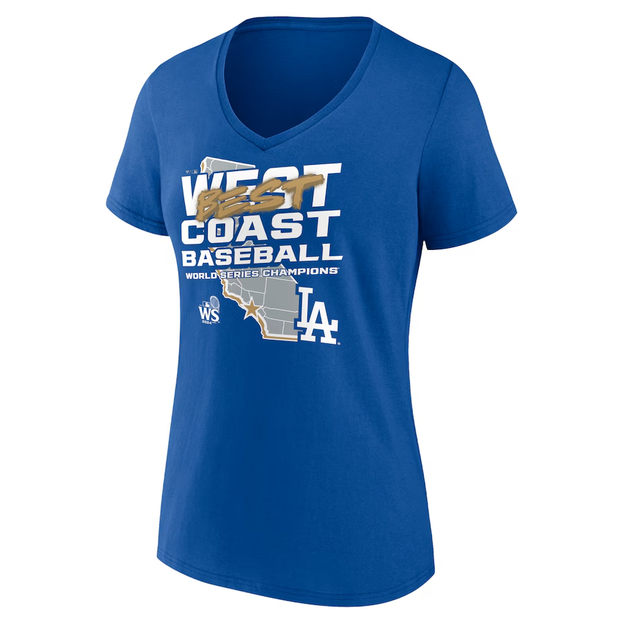 LOS ANGELES DODGERS WOMEN'S 2024 WORLD SERIES CHAMPIONS SHUT OUT V-NECK T-SHIRT