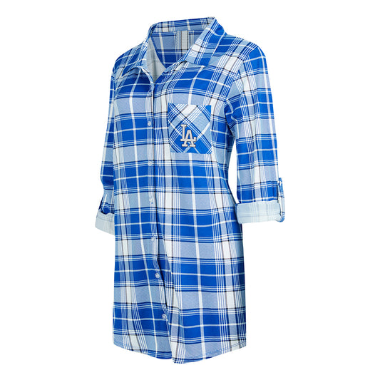 LOS ANGELES DODGERS WOMEN'S ASHFORD PLAID KNIT BUTTON UP NIGHTSHIRT