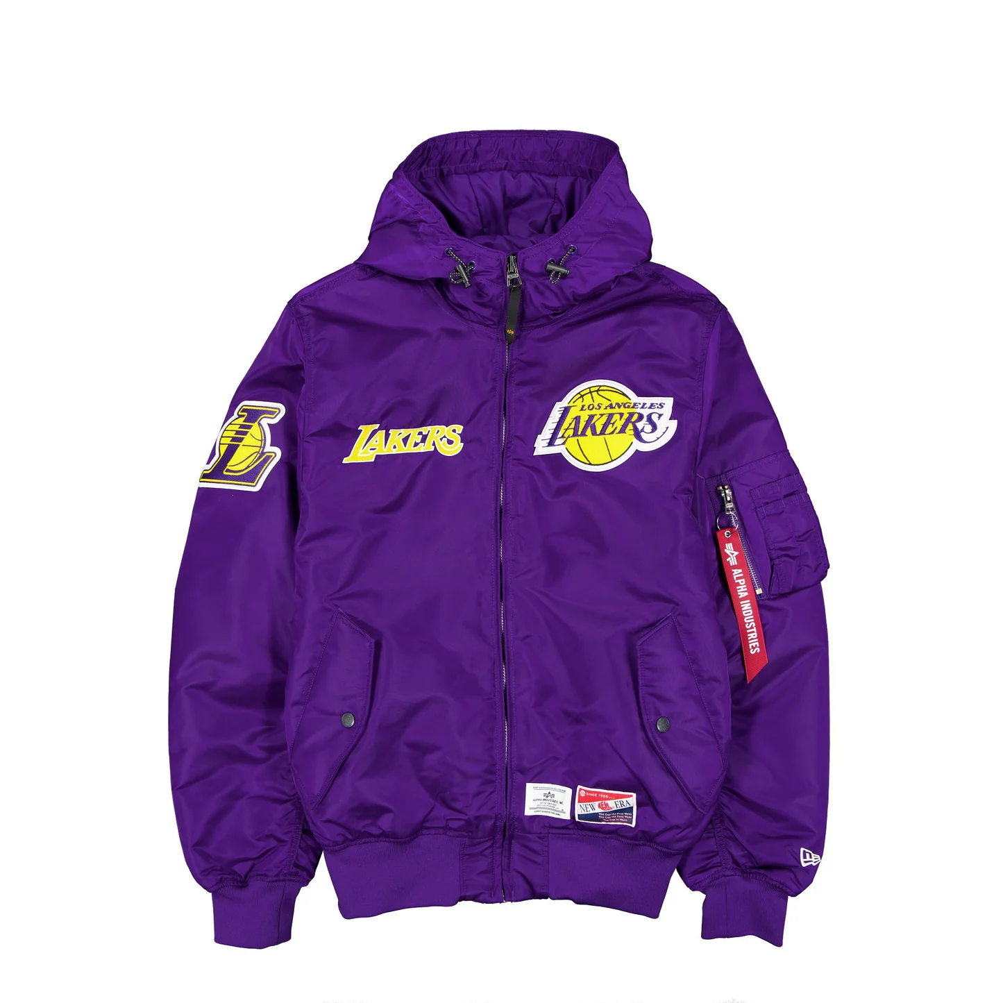 LOS ANGELES LAKERS MEN'S NEWERA X ALPHA INDUSTRIES L-2B HOODED BOMBER JACKET - PURPLE